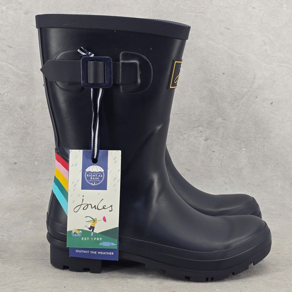 New Joules Rain Boots Mid Calf Molly Welly Blue Navy Rainbow Size US:‎ 5 UK: 3 - Picture 3 of 13